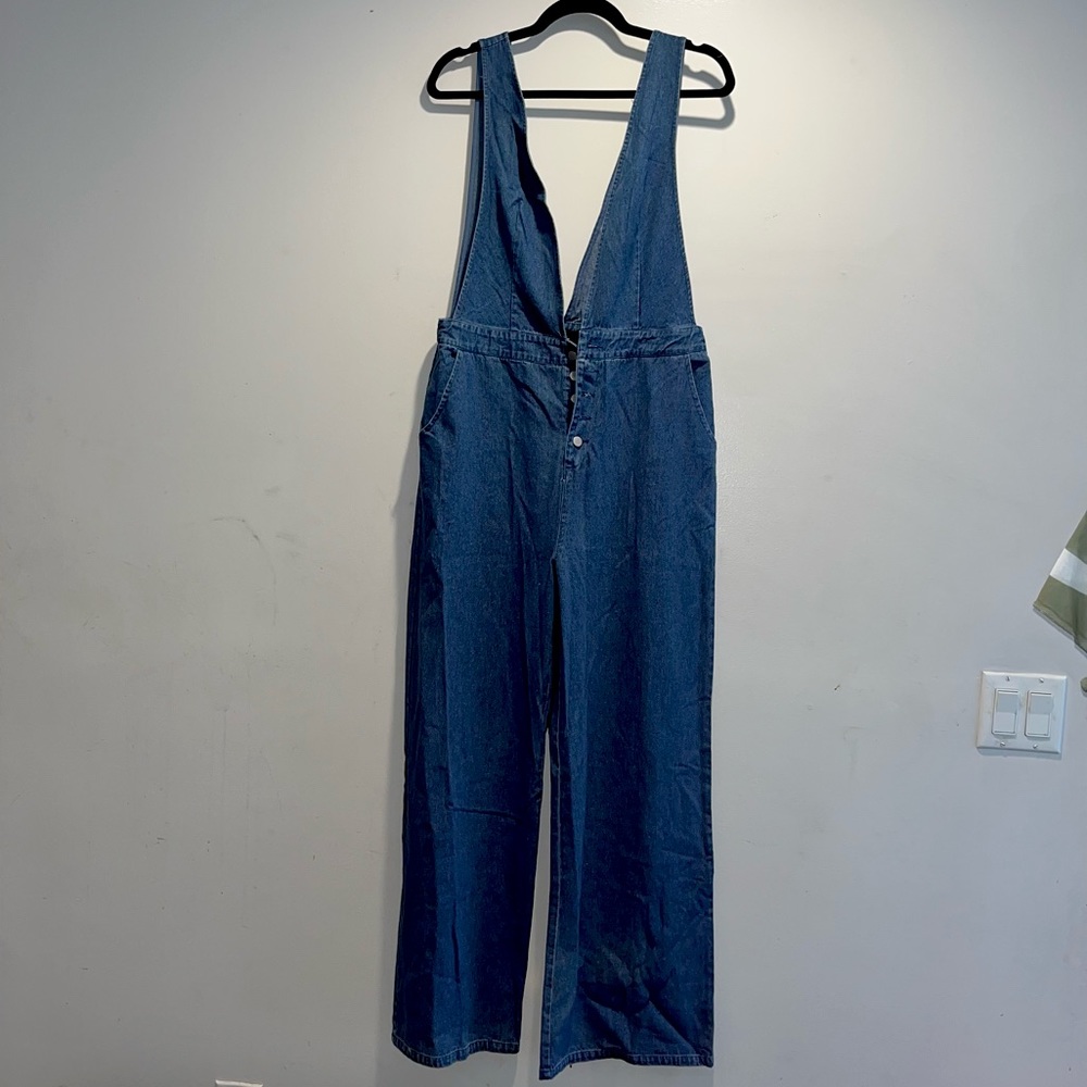 Blue Denim size L front button Overall with front and back pockets